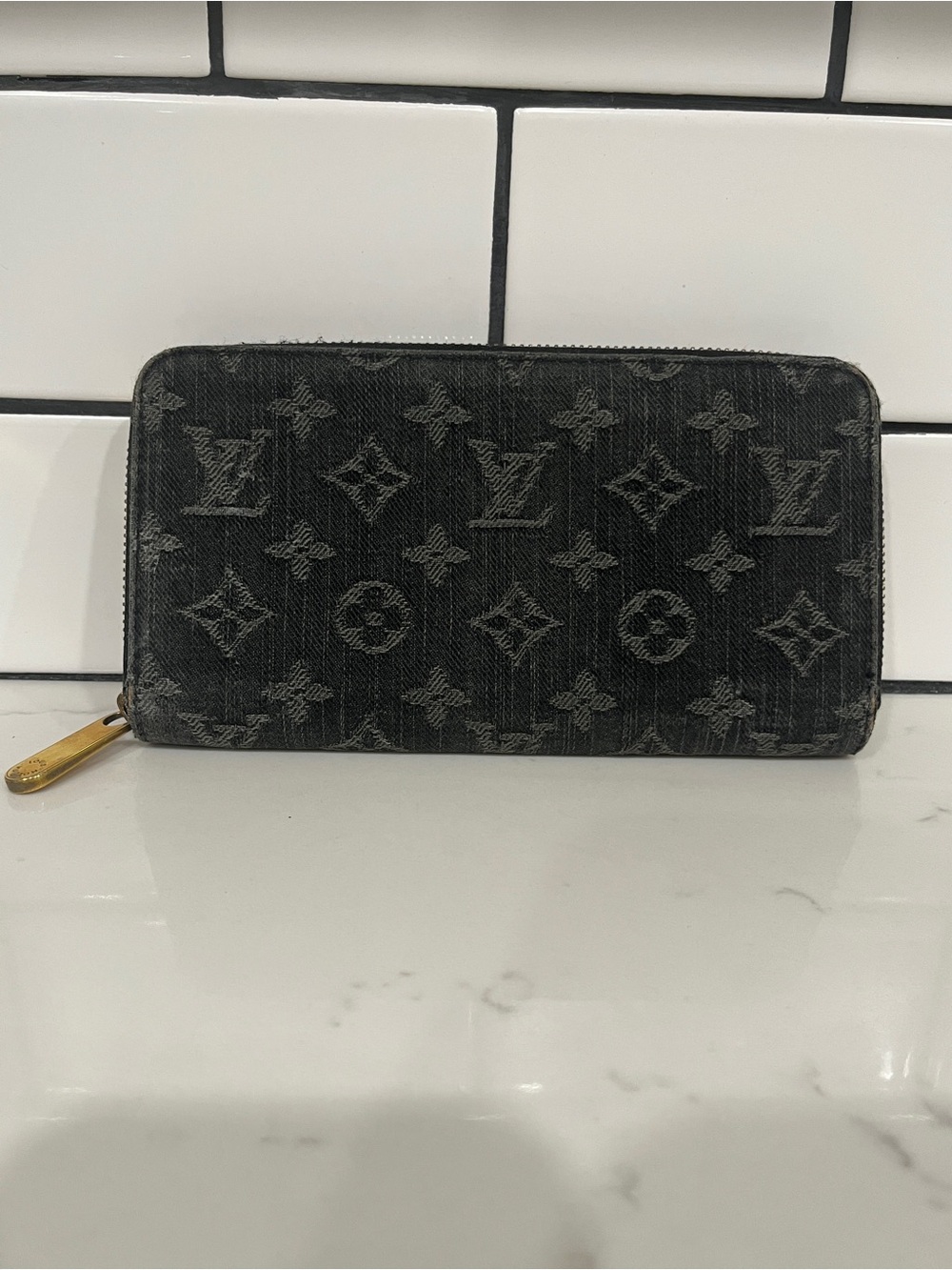 Louis Vuitton Black Denim Monogram Zip Wallet